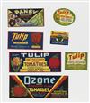 DESIGNERS UNKNOWN. [VEGETABLE CRATE LABELS.] Hundreds of labels. Circa 1920. Sizes vary.